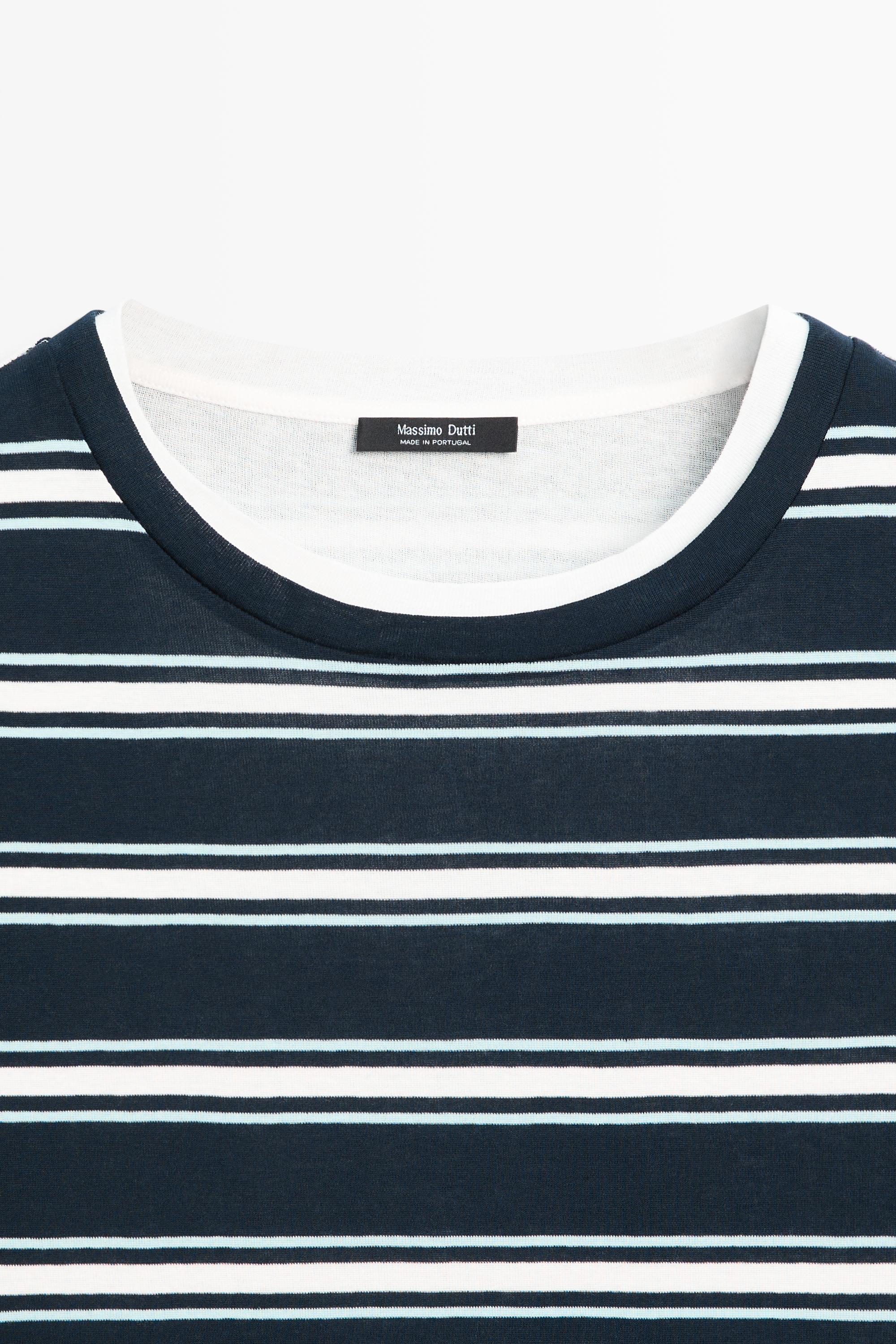 Double-layer striped short sleeve T-shirt